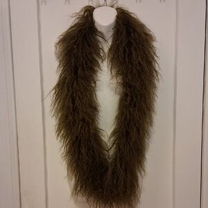 Jocelyn Long Olive Real Curly Sheep Fur Infinity Scarf with hook closure